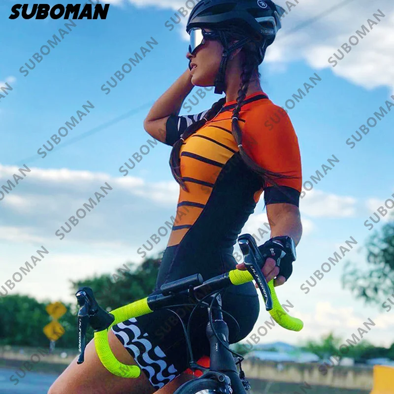 

SUBOMAN Pro women's triathlon short sleeve cycling suits jumpsuit macaquinho ciclismo feminino dress sexy riding bicycle suits