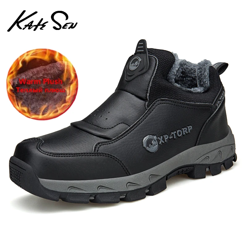 Брендовые зимние мужские ботинки теплые высококачественные кожаные