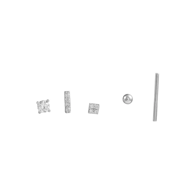 

LISM 925 Sterling Silver 5Pcs Minimalist Fashion Geometric Asymmetric Shine And Small Stud Earrings Set for Women Anti Allergy