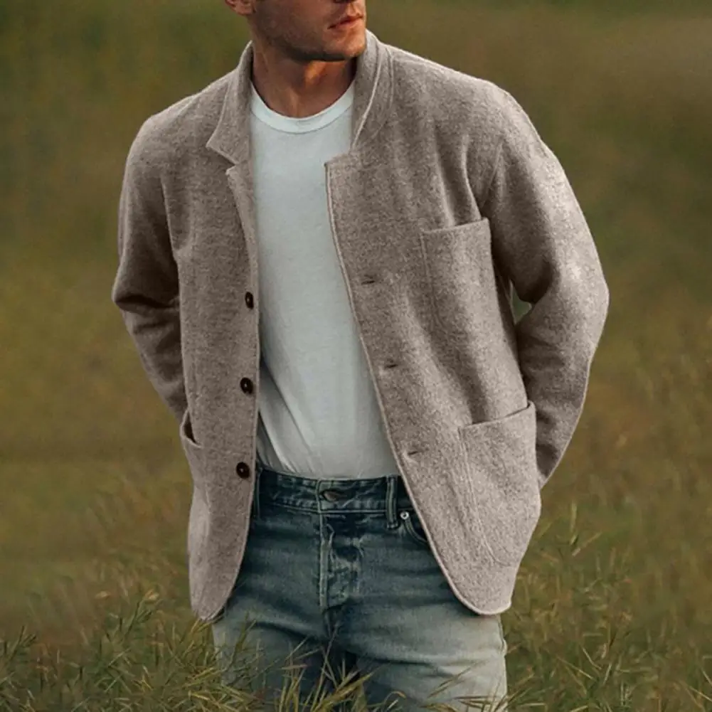 

Men Coat Solid Color Single-breasted Casual Stand Collar Winter Jacket Men for Daily Wear fashion Men Clothing