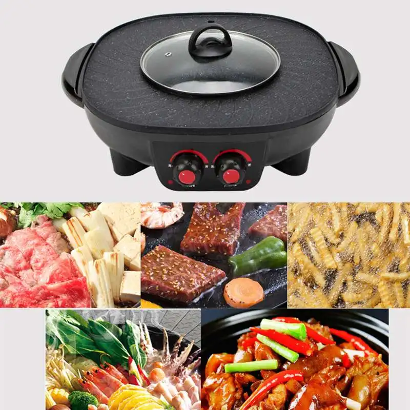 저렴한 1800w 2in1 전기 멀티 쿠커 바베큐 팬 냄비 실내 무연 전기 바베큐 철판 로스트 플레이트 전기 그릴 220V