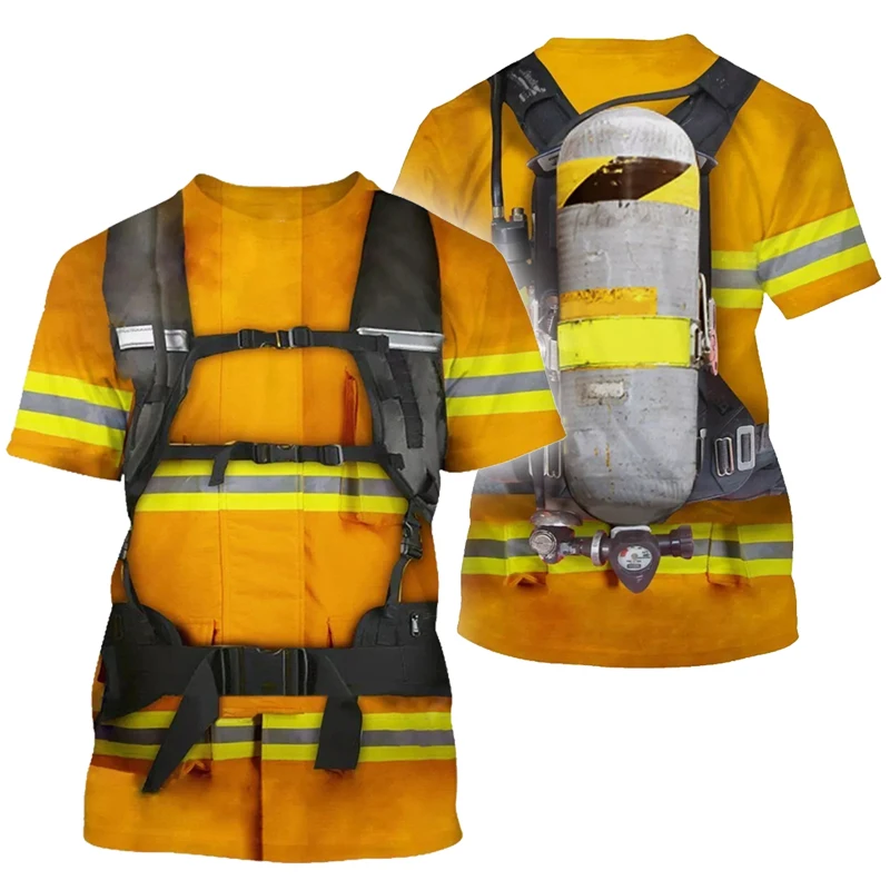 Костюм пожарного отдела 3D футболки с принтом свитшот коротким рукавом для мужчин