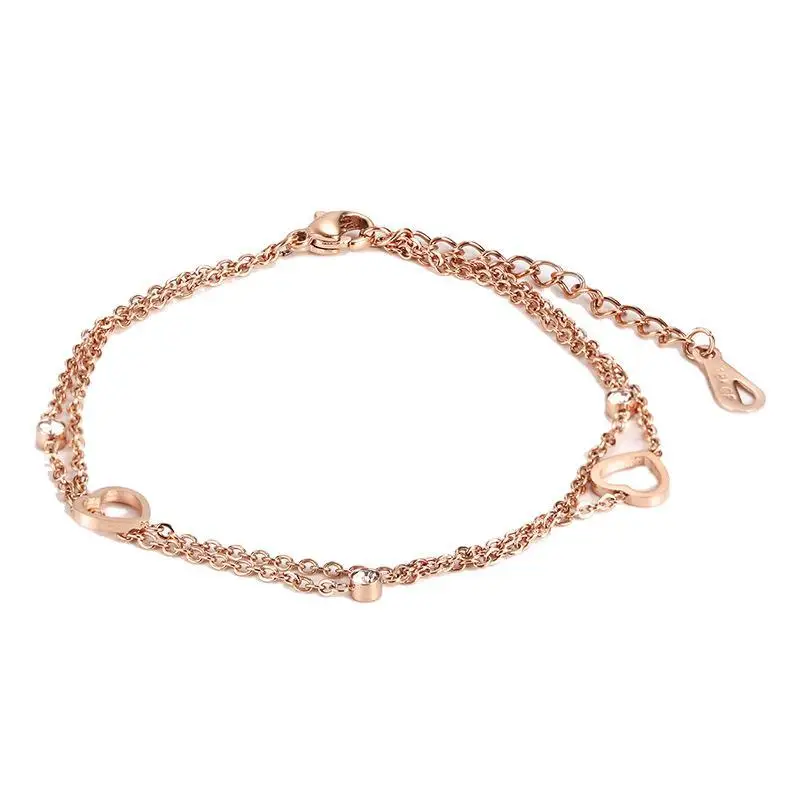 

Japan and South Korea Double Hollow Love Bracelet Rose Gold Titanium Stainless Steel Cute Girl Bracelet Party Birthday Gift