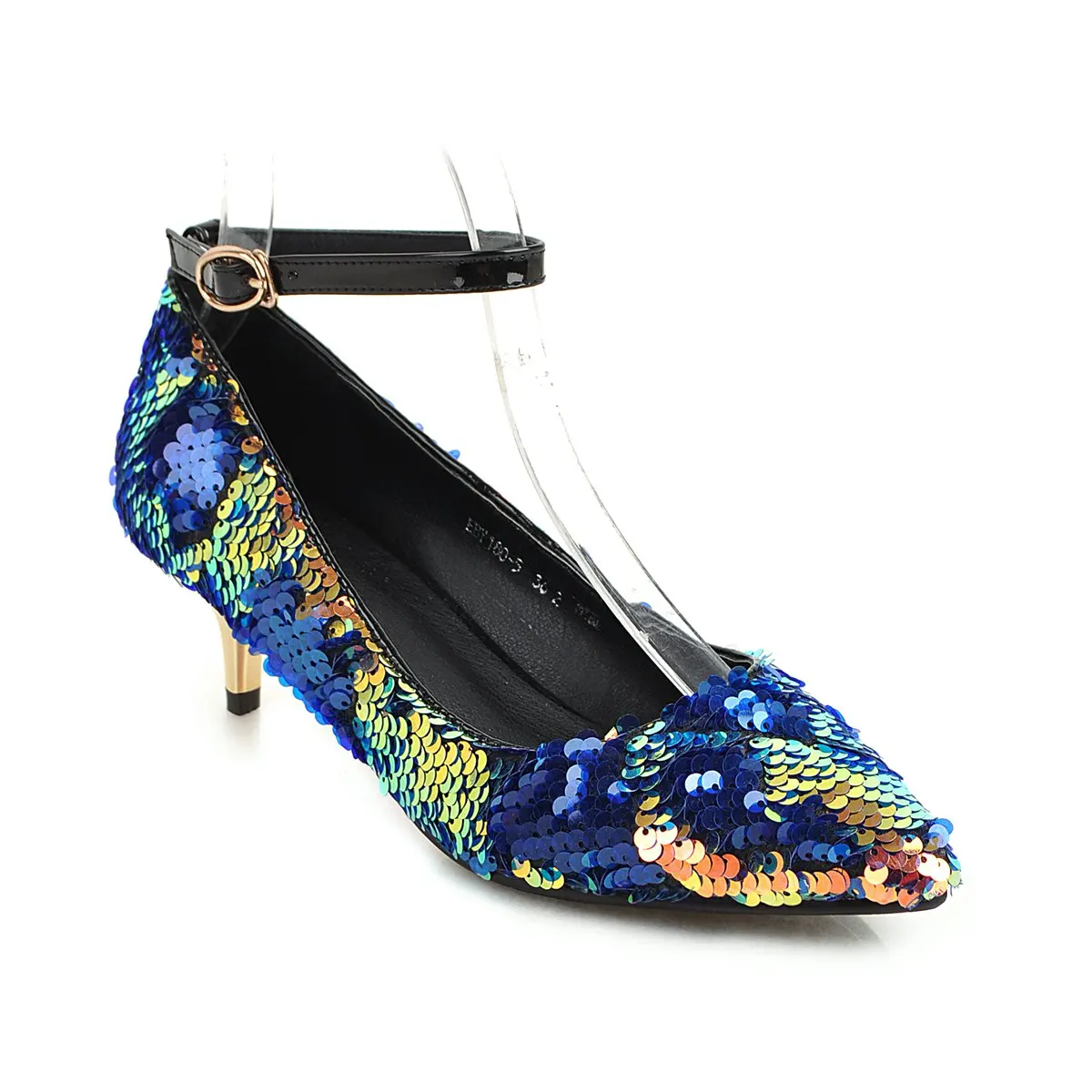 

New bling women pumps 5cm thin high heels ankle strap shoes woman party dress ladies shoes large size 42 43