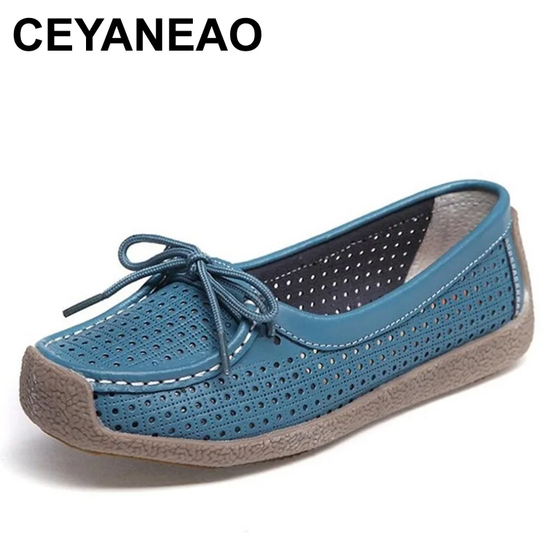 CEYANEAO2019 модные летние женские туфли из натуральной кожи на плоской подошве для