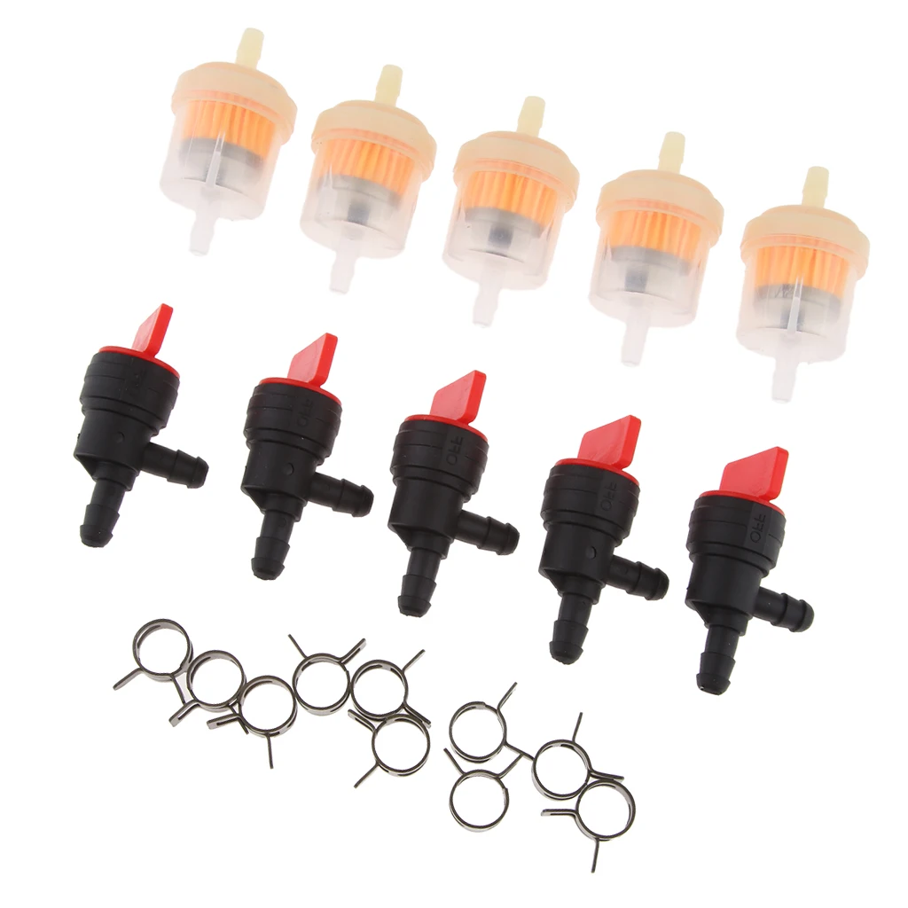 

1/4 Inline Fuel Gas Filters Shut Off Valves Switch Clamps for