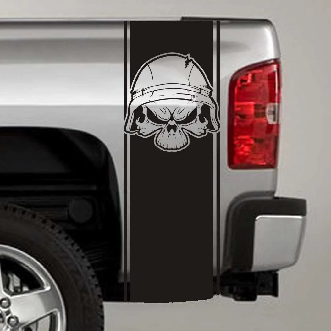 

Наклейка в полоску для кровати грузовика-универсальная наклейка в стиле милитари с черепом-матовая черная наклейка-(пара-слева и справа)
