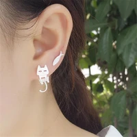 fashion silver color stud cat fish earrings for women girls gift animal asymmetry eardrop jewelry studs prevent allergy dangler