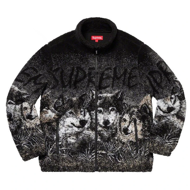 

Wolf Supreme 20SS Totem Jacket Lamb Polar Fleece Warm Wolf Head Loose Jacket Men and Women Lovers Tide Shirt