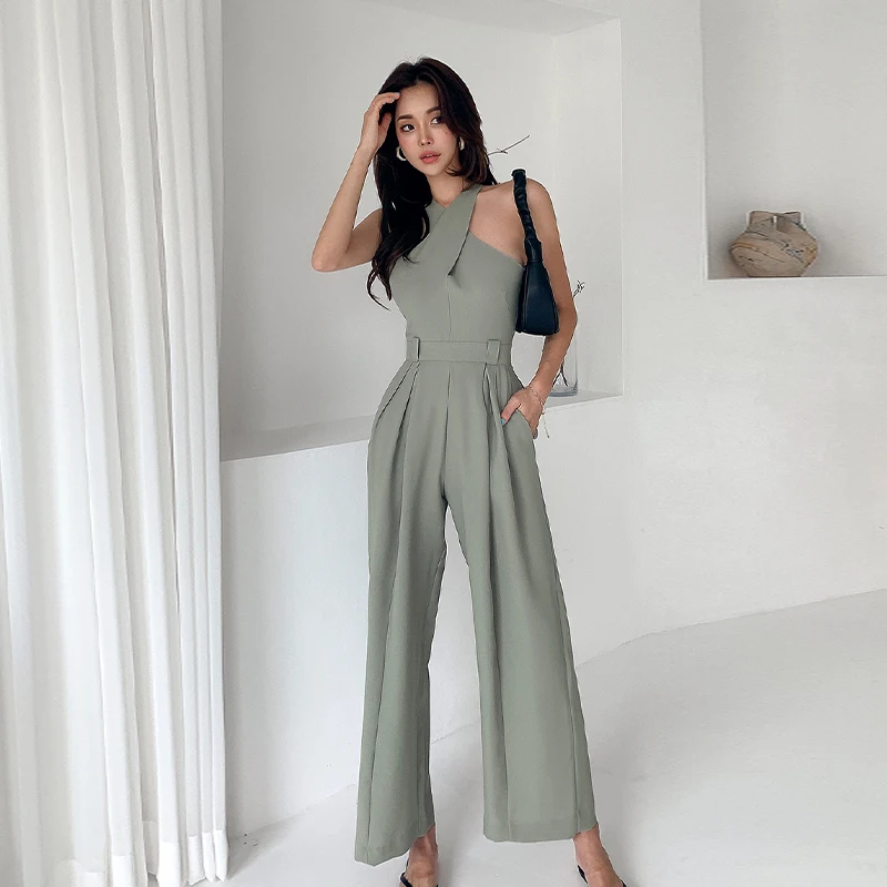 New Women Jumpsuits Sexy Backless Rompers Female Solid Wide Leg  Office Lady
