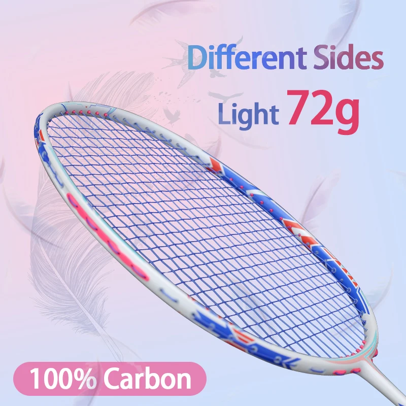 

Super Light 6U 72g Different Sides Carbon Fiber Badminton Rackets Strings Bags Professional Training Racquet Speed Sports Adult