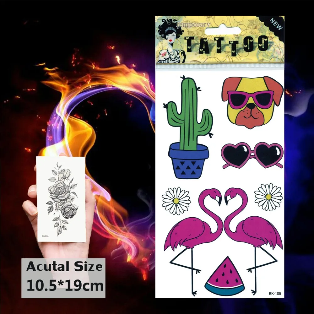 Кактус собака с очками Фламинго временные татуировки наклейки сердце поддельные
