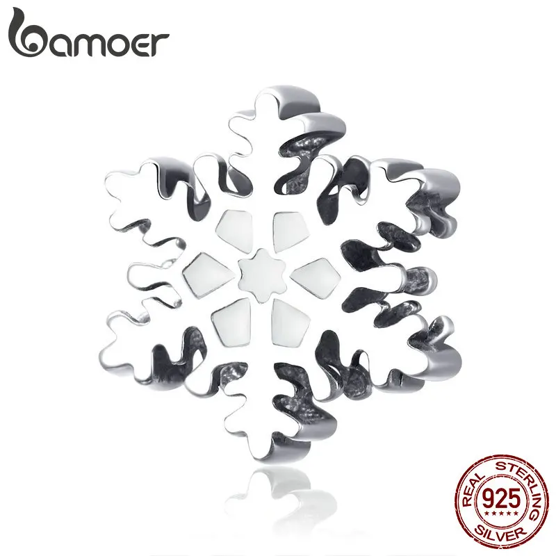 BAMOER 925 пробы серебряные зимние снежинки очаровательные бусины подходят для женщин браслеты и браслеты DIY ювелирных изделий подарок SCC1037