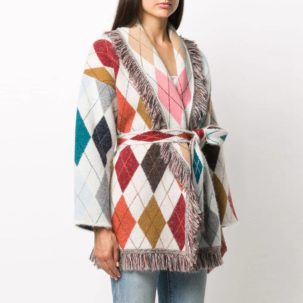 

Женская одежда, осенне-зимняя женская шерстяная куртка в клетку, кардиган, свободный флисовый свитер, пальто, Мягкая вязаная теплая куртка, верхняя одежда