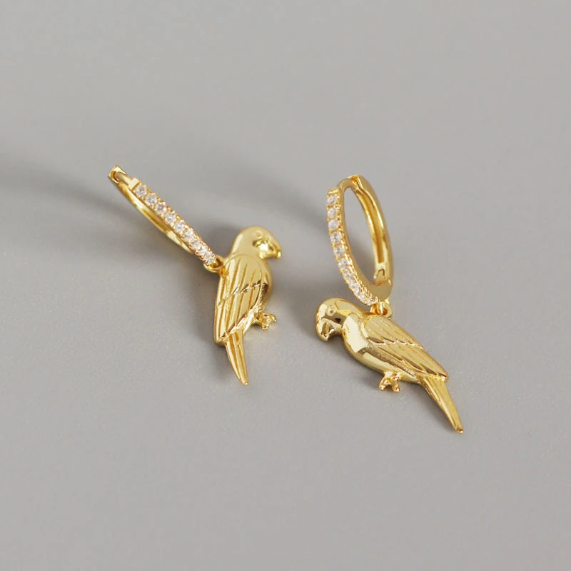 Parrot-Gold 1 пара милых колец в виде стрекозы, попугая, S925 Серебряные серьги с подвеской, золотого и серебряного цвета, милые модные серьги, ювелирные изделия - Окраска металла: Parrot-Gold
