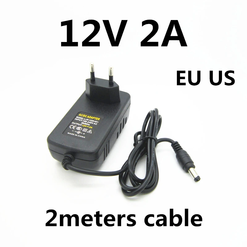 2M 2 meters cable AC 100-240V 12v 2a 2000ma charger power supply power adapter 12 V Volt for LED strip CCTV Camera EU US PLUG
