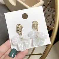 new arrival korean shell crack white petal flower dangle earrings cute sweet irregular earring jewelry for women girls gift