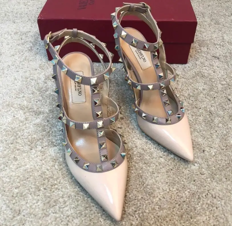 Классические роскошные брендовые сандалии на высоком каблуке с заклепками и