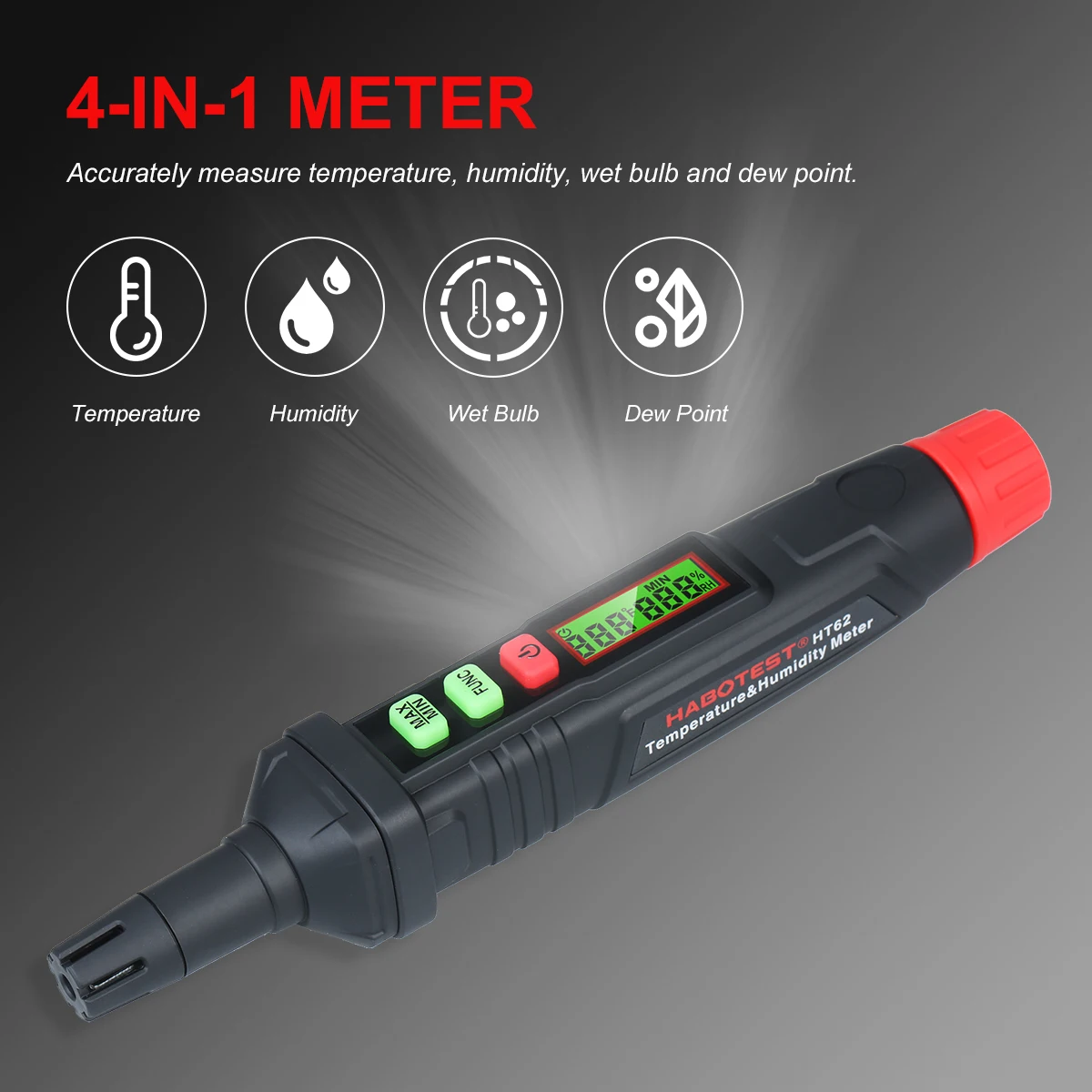 HABOTEST HT62 4-in-1 Digital Psychrometer Portable Thermo-Hygrometer Mini Temperature and Humidity Meter Pen with Dew Point | Инструменты