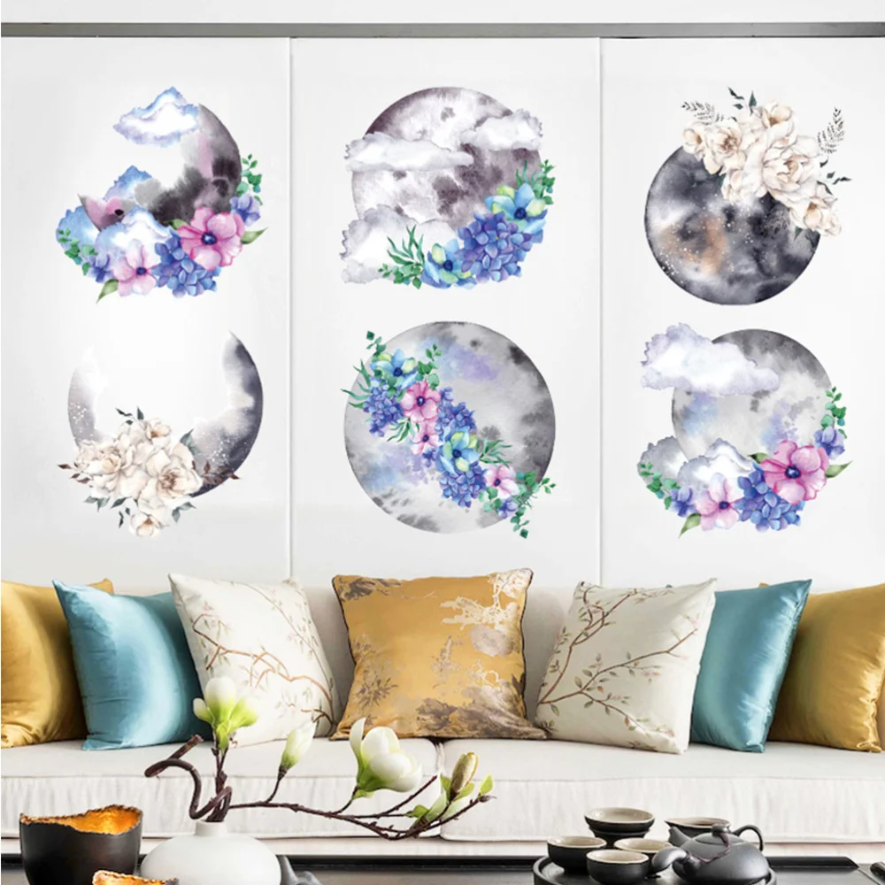 

2 Sheets Chinese Style Ink Flower Wall Decal Removable Home Room Wall Sticker