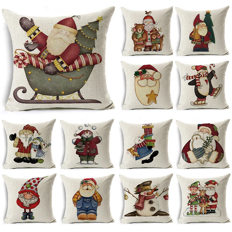 

Cartoon Santa Claus Pillowcase Linen Cushion Cover Decoration Christmas Gift Suitable Car Sofa Pillowcase 45x45cm Funda Cojín