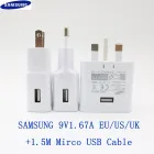 Оригинальное быстрое зарядное устройство Samsung S8 S9 plus, 15 Вт, 9 В, 67 А, 1,2 м, USB-кабель Mirco, адаптер для путешествий, ЕССШАВеликобритания, Note8 S, 9 S, 8, C5, C7, C9pro