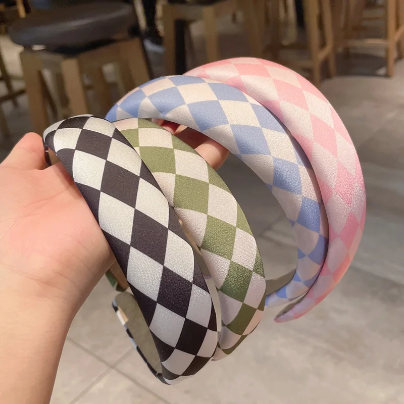 

Women Girls Wide Plaids Hairband Elastic Scrunchie Set Fabric Hair Band Ponytail Holder Headband Ladies Hair Hoop Hair Accessory