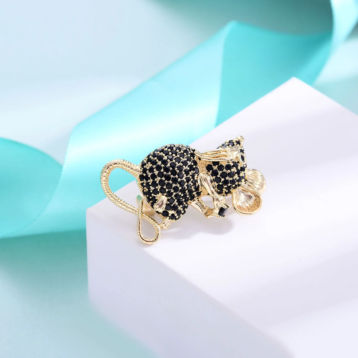 Милые черные белые циркониевые Броши с изображением мыши для женщин Золотой