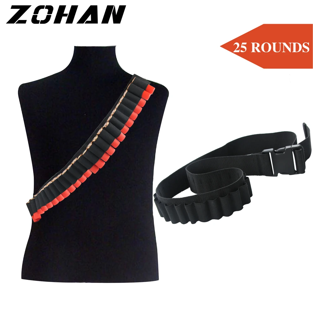 

ZOHAN 25 Rounds Shotgun Shell Bandolier Belt 12/16/20GA Tactical Bullet Carrier Molle Airsoft Waist Belt Ammo Holder for Hunting