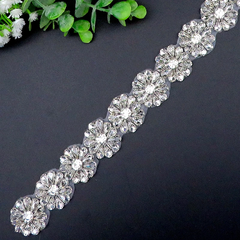 1 ярд свадебные стразы цветок аппликация для свадебного платья пояс | Аксессуары