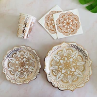 65pcs lot top grade disposable paper partyware retro rose flowers gilded paper plates wedding cake dish holiday party supplies