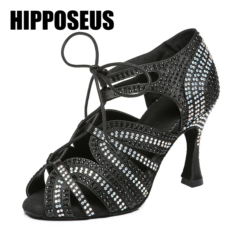 

Туфли женские для латиноамериканских танцев, Обувь для бальных танцев, Современные сандалии для танго, сальса, со стразами, высокий каблук