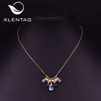 xlentag custom natural pearls purple crystal pendant necklaces colour chain for women accessories party bohemian jewerly gn0189
