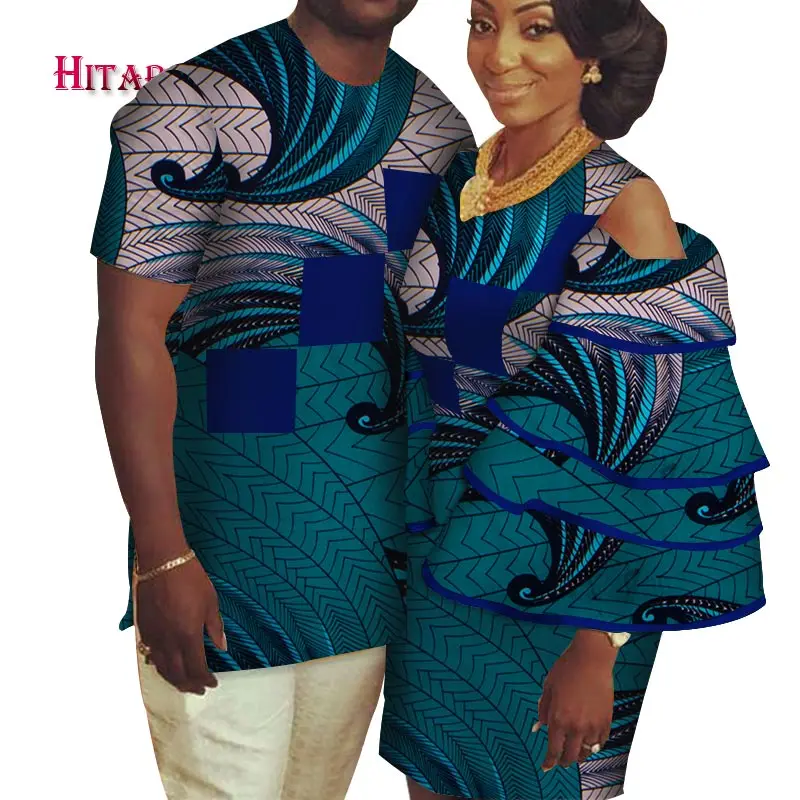 Африканская парная одежда мужская рубашка + платье Дашики парное для влюбленных
