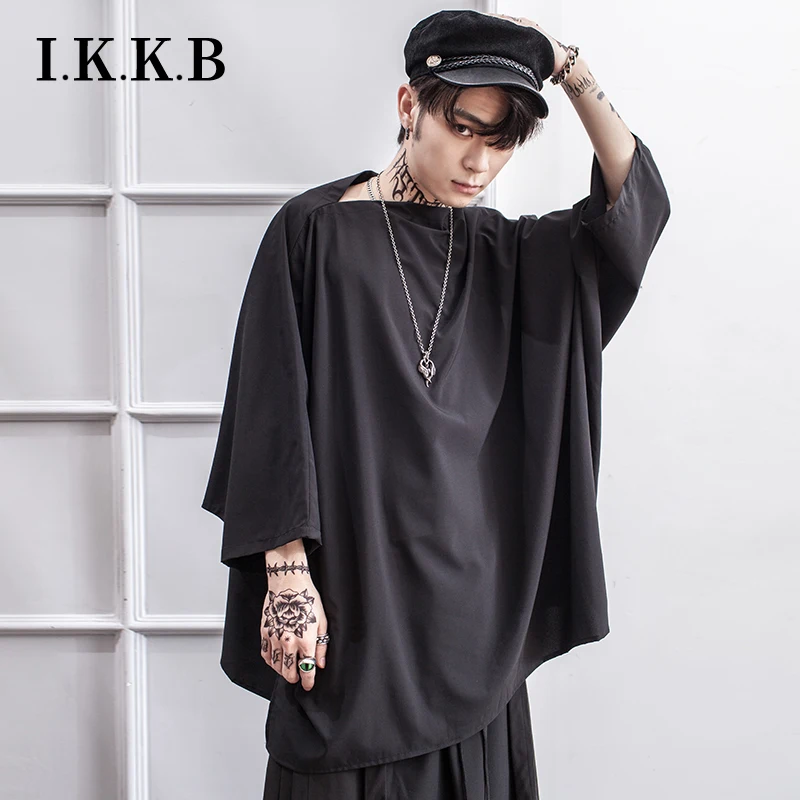 

Футболка мужская оверсайз с длинным рукавом летучая мышь, свободная рубашка на бедрах, молодежная одежда, цвет темный, весна-лето