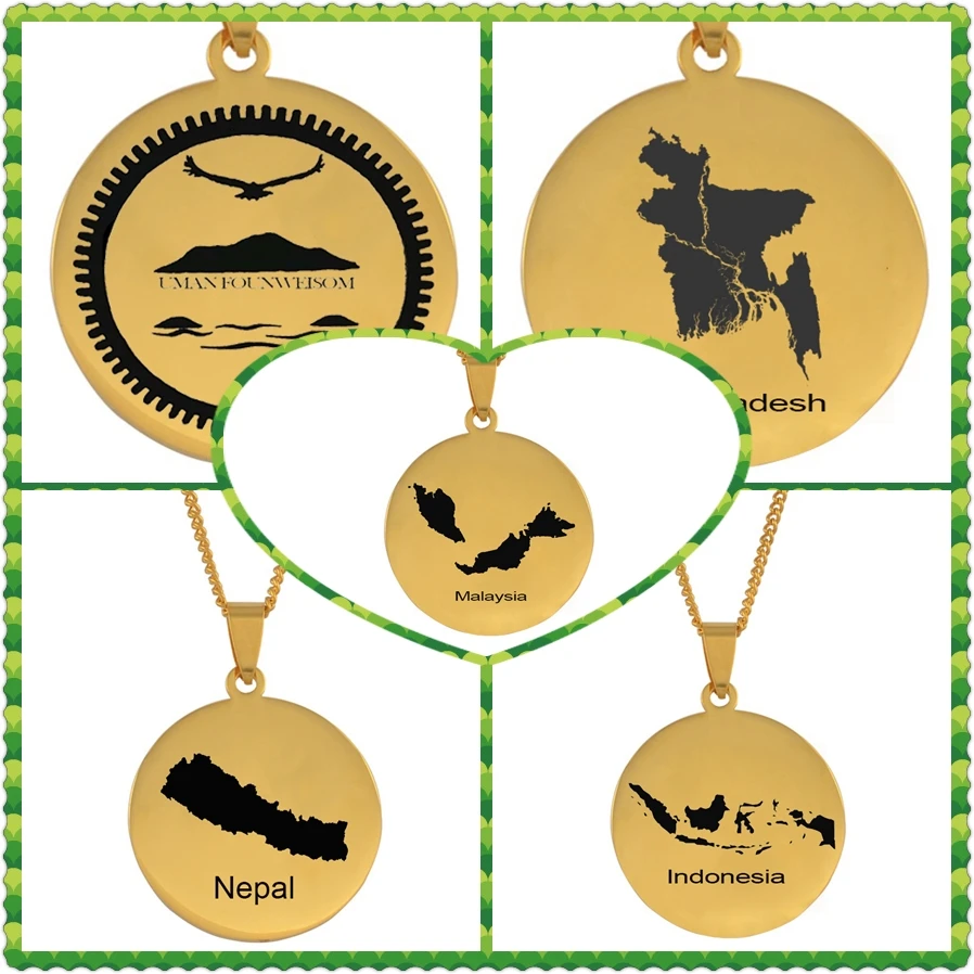 Anniyo карта страны кулон в форме флага ожерелья Бангладеш/Малайзия/Индонезия/Непал