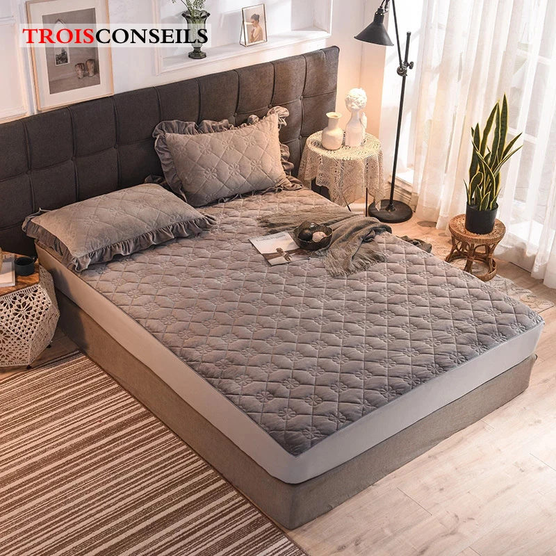 

Plush Thicken Mattress Cover Warm Crystal Velvet Mattress Pad Quilted Cotton Mattress Protector Non-slip Bed Fitted Sheet Covers