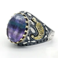 new style 925 sterling silver fluorite mens and womens ring spinel turkish handmade jewelry ring