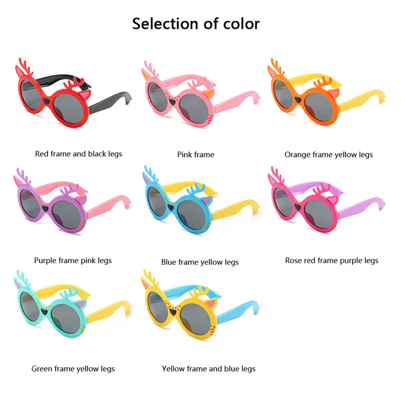 

Elbru Cartoon Animal Lovely Kids Sunglasses Antlers Frame Girls Children Silicone Sun Glasses Summer Beach Holiday Eyewear