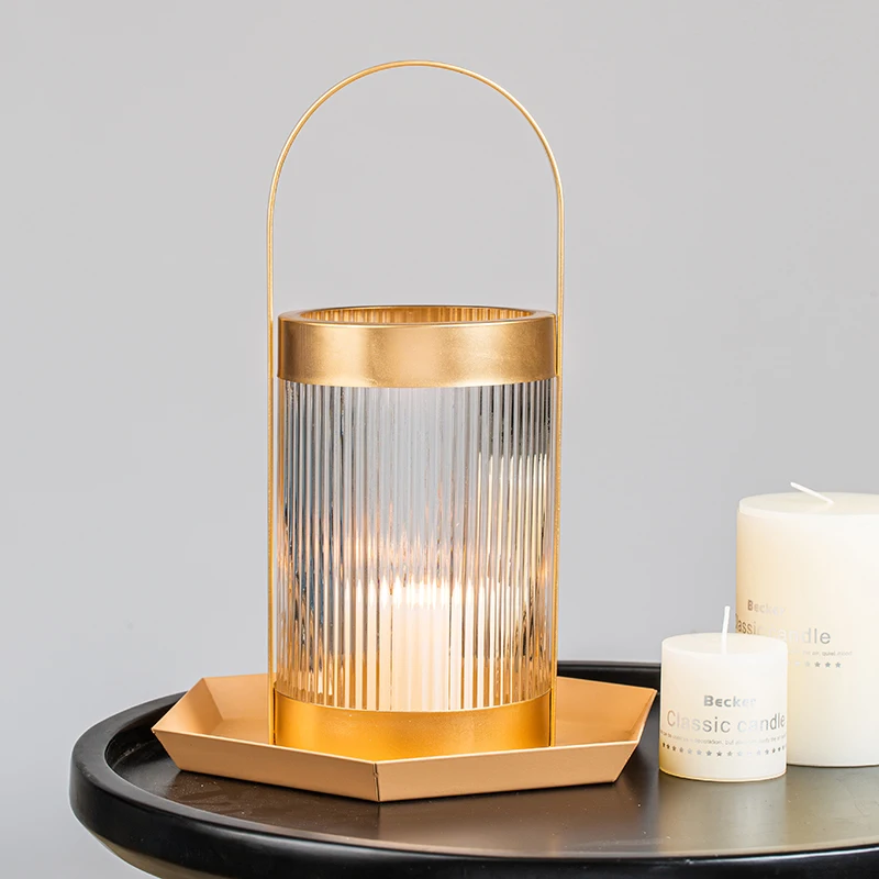 Metal Glass Candle Holder Modern Nordic Table Lantern Candle Holder Halloween Christmas Kandelaar Goud Home Decor DE50ZT