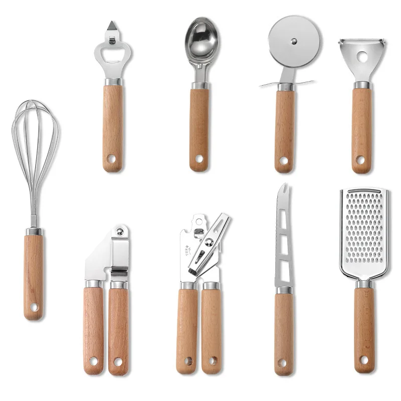 

Wooden Handle Can Opener Baking Set Pizza PeelerCheese Knife Stainless Steel Whisk Kitchenware Set Kitchen Tools