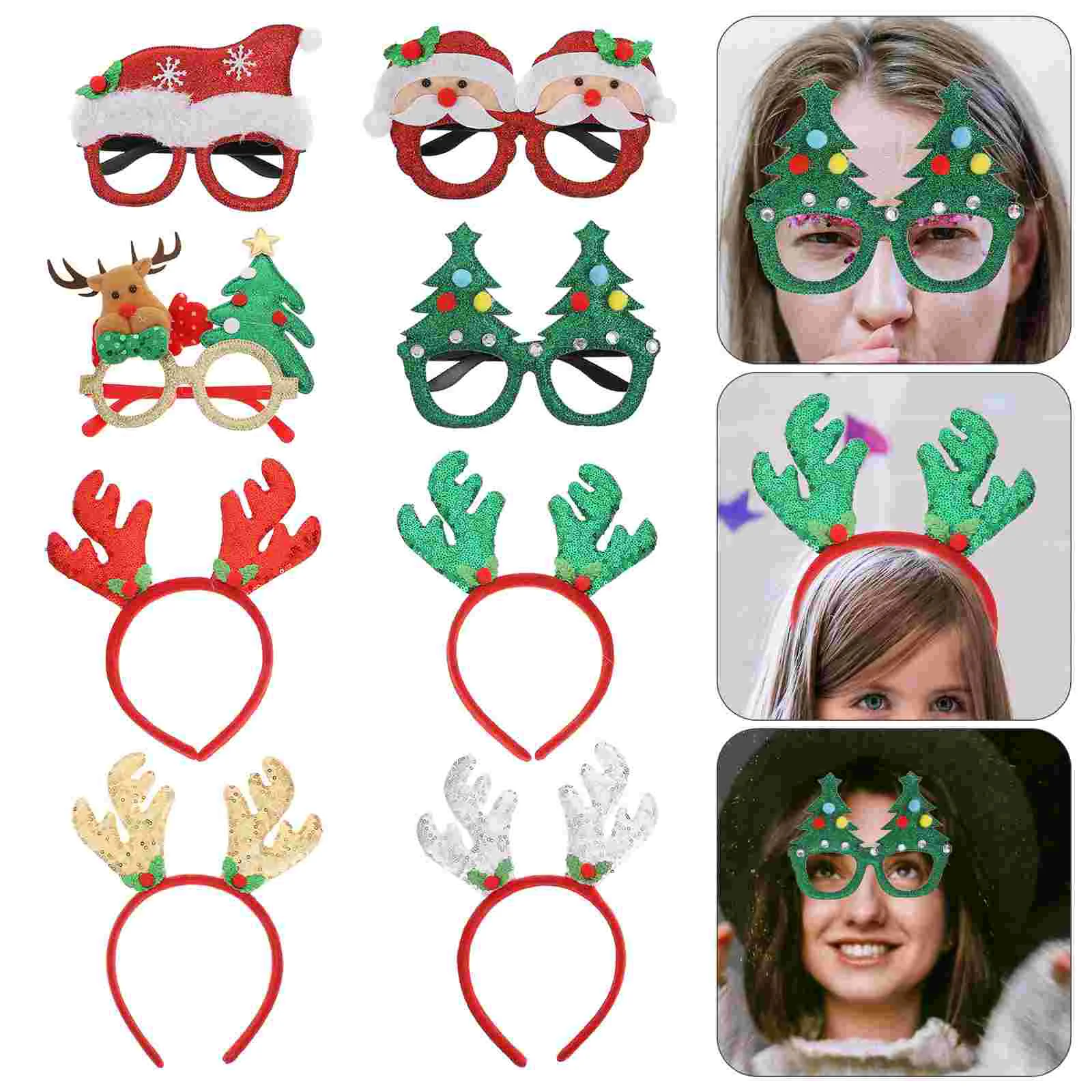 

1 комплект рождественских очков, оправа, милые декоративные украшения для волос, кольца для волос