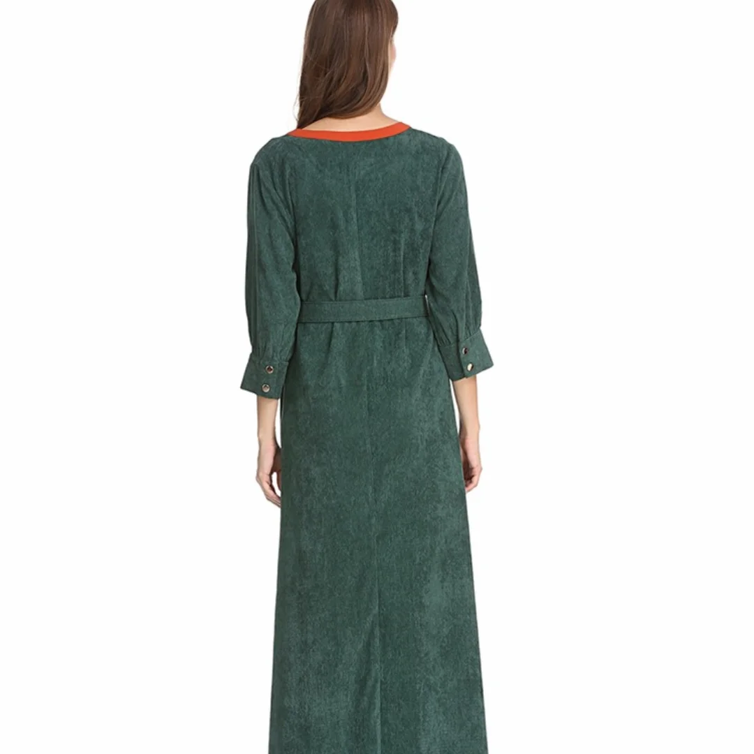 

2021 New Middle East Dubai Turkish Muslim Women's Dress with Nine Minute Sleeves To Show The Slimming Temperament Robe