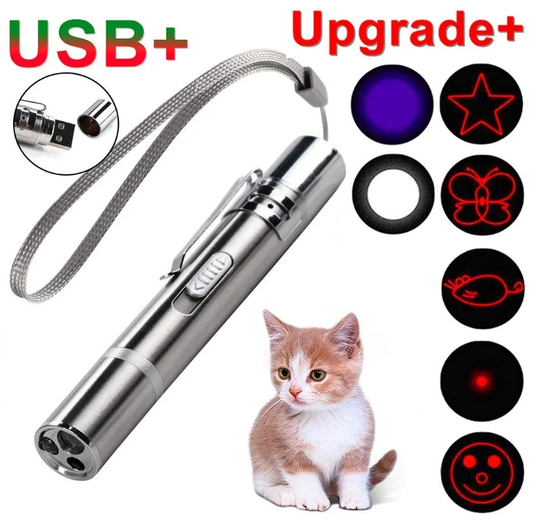 Светодиодный лазерный указатель 7 в 1 usb зарядка красная лазерная ручка УФ фонарь