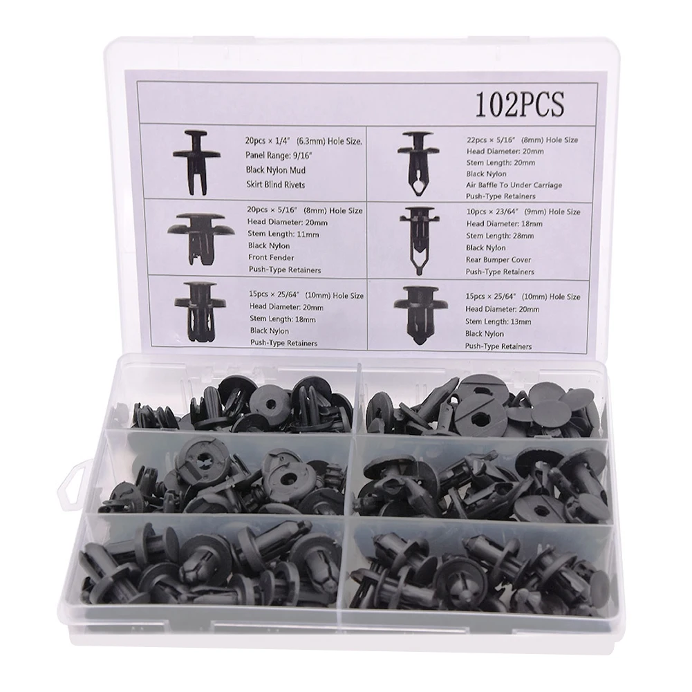 

Assorted Nylon Bumper Push Fasteners Rivets Conveninently Simple Installation Door Trim Panel Fender Clips 102pcs