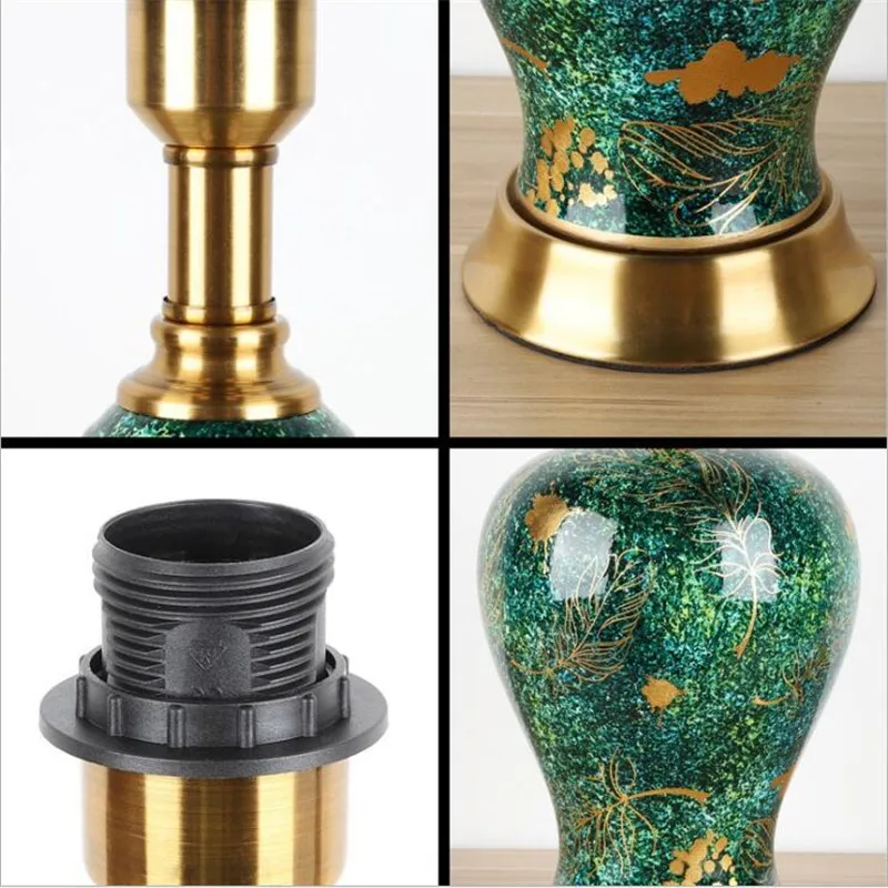 

Modern Luxurious Green Gold Ceramic Table Lamp for Foyer Bed Room Study Decor Porcelain Fabric Desk Light 1928