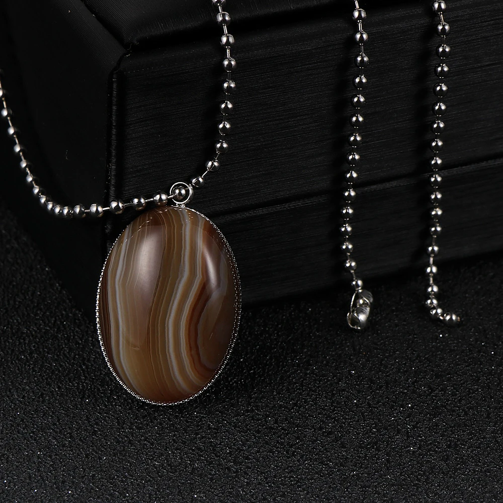 Женское и мужское ожерелье с подвеской из натурального камня овальной формы
