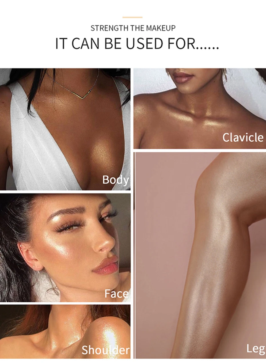 HANDAIYAN Shimmer Body Highlighter Cream Face Illuminator Makeup Liquid Bronzer Brighten Highlighter Metallic Rose Gold Cosmetic