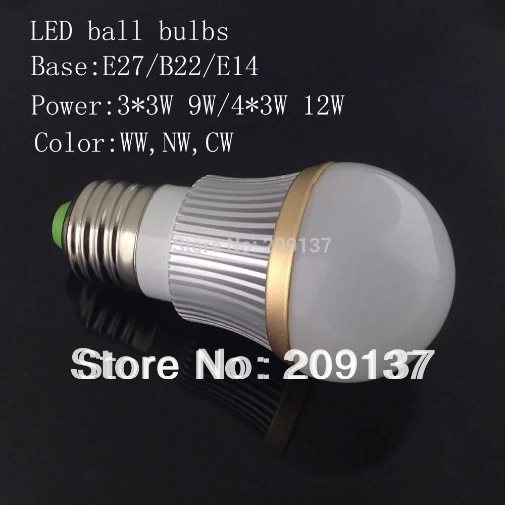 

Free Shipping 9W/12W LED Bulb Bubble Ball High Power E27 E14 B22 3*3W 4*3W Dimmable LED Lamp Light,AC85-265V,Cool/Warm White
