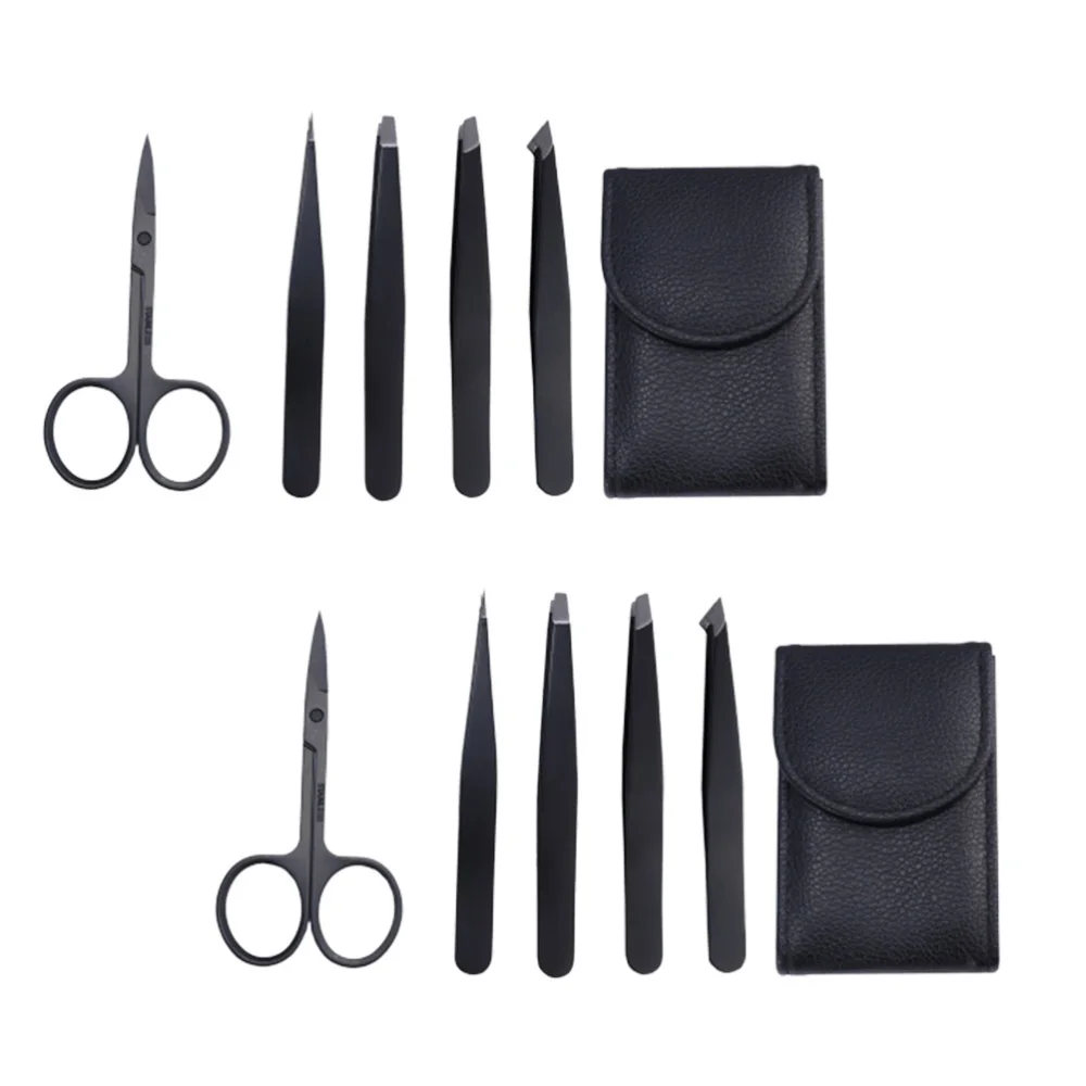 

2 Sets of Trimmer Kit Portable Tweezers Scissor Groomer with Storage Bag Black